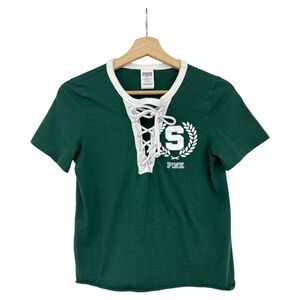 Michigan State T-Shirt Size XS PINK Victorias Secret 5th & Ocean crop shirt MSU